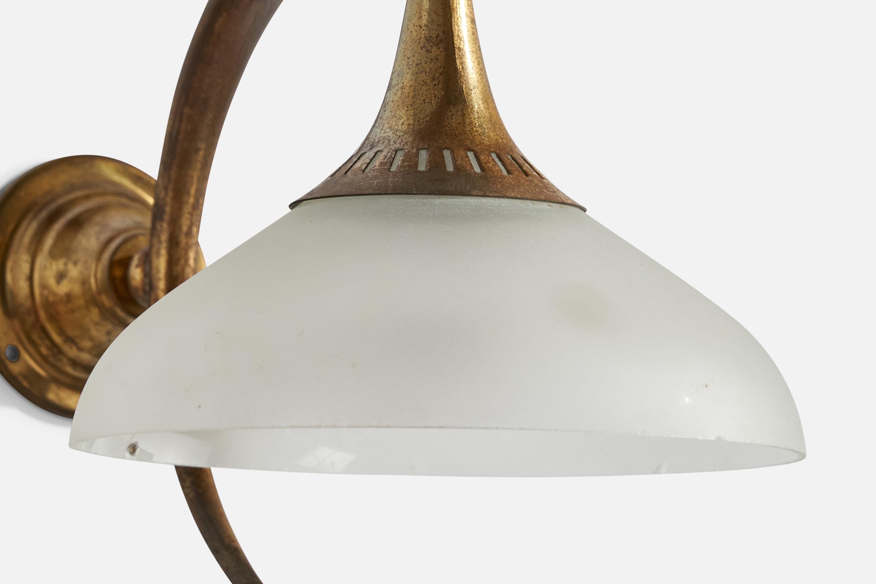 Italian Designer, Wall Lights, Brass, Glass, Italy, 1930s For Sale 4