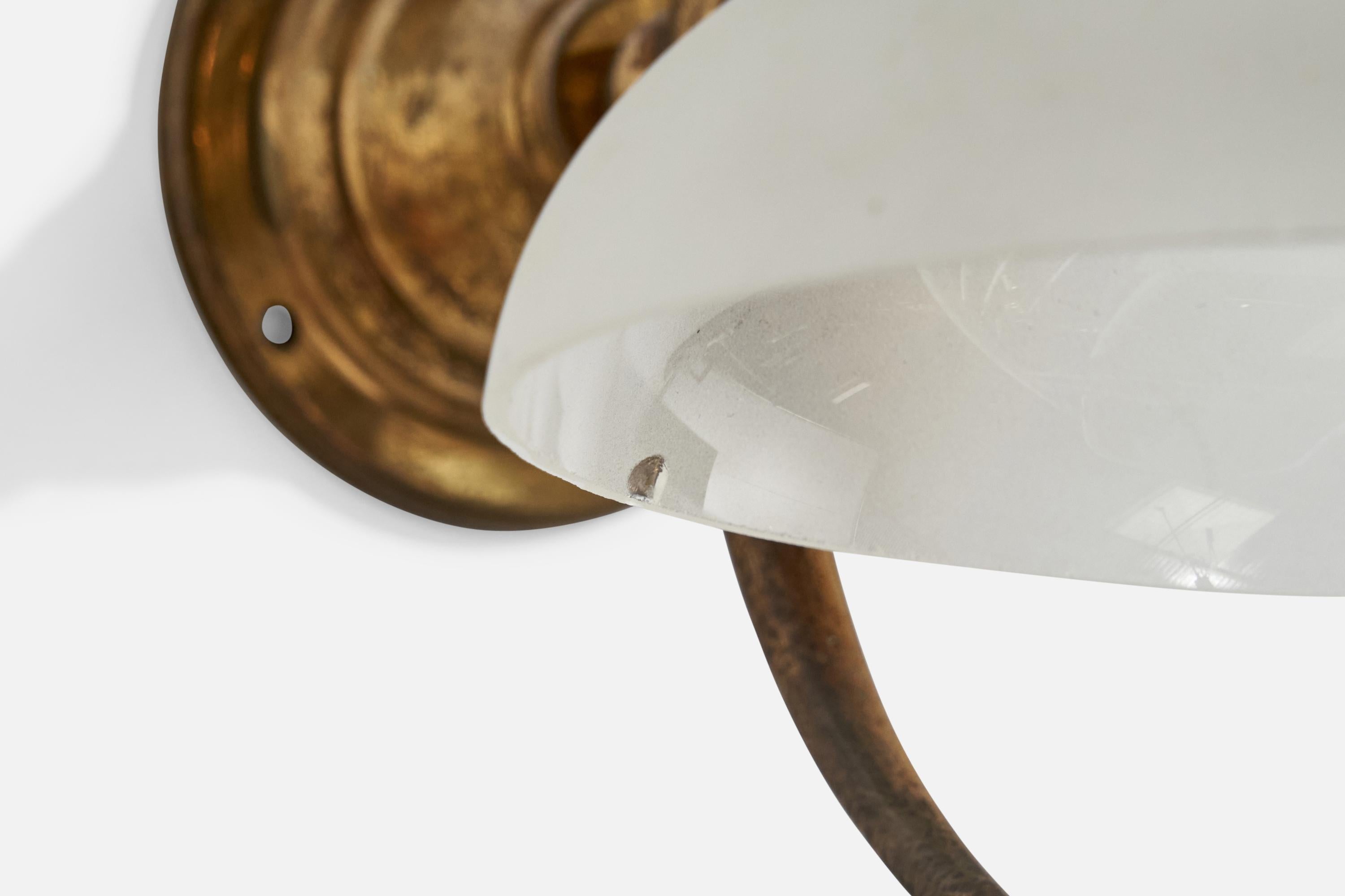 Italian Designer, Wall Lights, Brass, Glass, Italy, 1930s For Sale 5