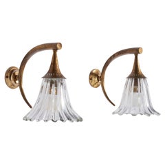 Italienischer Designer, Wandleuchten, Messing, Glas, Italien, 1930er Jahre