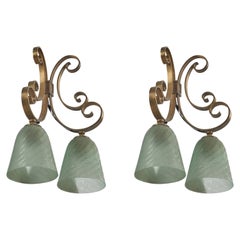 Italian Designer, Wall Lights, Brass, Glass, Italy, 1930s