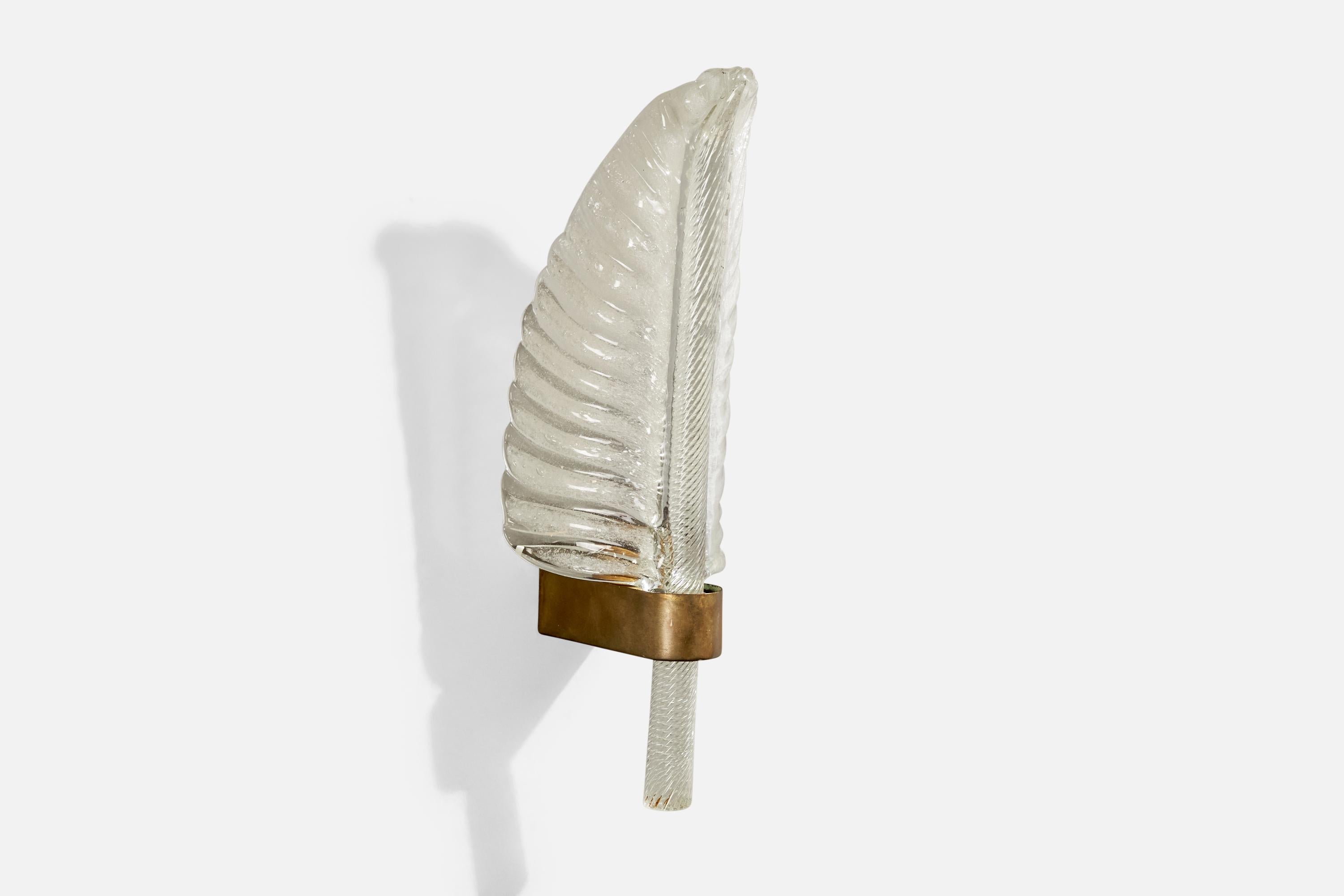 Mid-20th Century Italian Designer, Wall Lights, Brass, Glass, Italy, 1940s For Sale