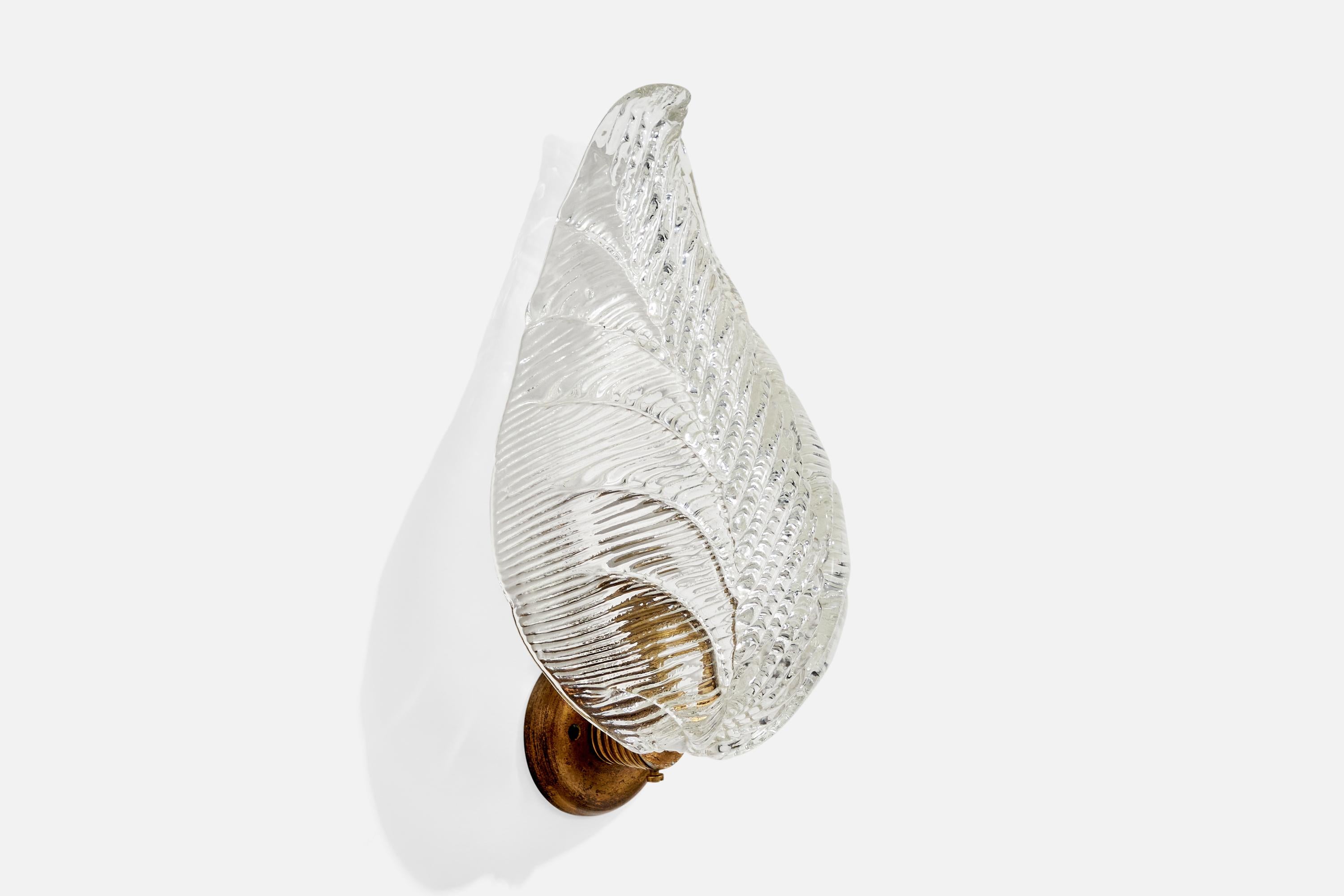 Italian Designer, Wall Lights, Brass, Glass, Italy, 1940s 1