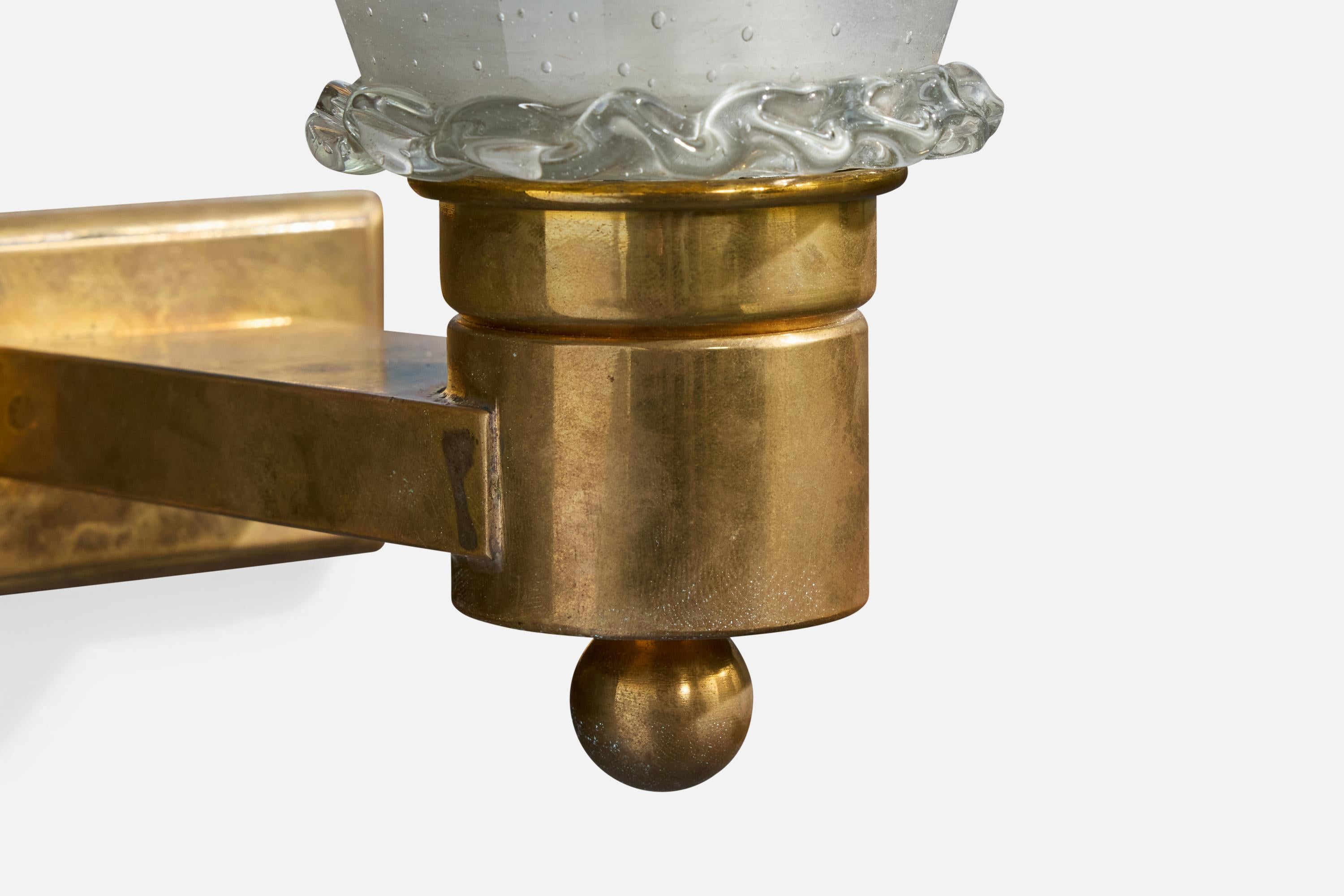 Designer italiano, Applique, Ottone, Vetro, Italia, anni '40 in vendita 2