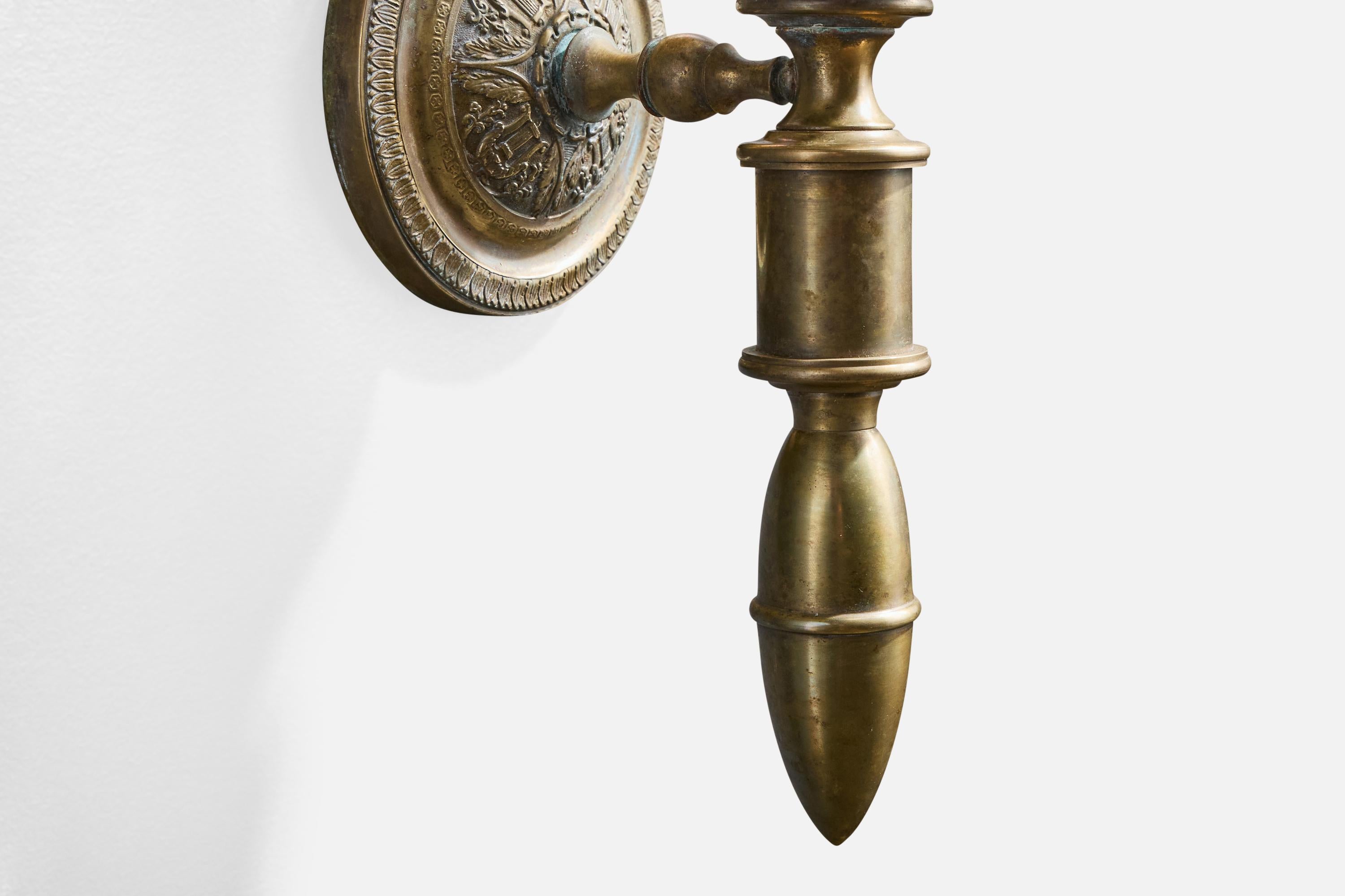 Italienischer Designer, Wandleuchten, Messing, Glas, Italien, 1940er Jahre im Angebot 3