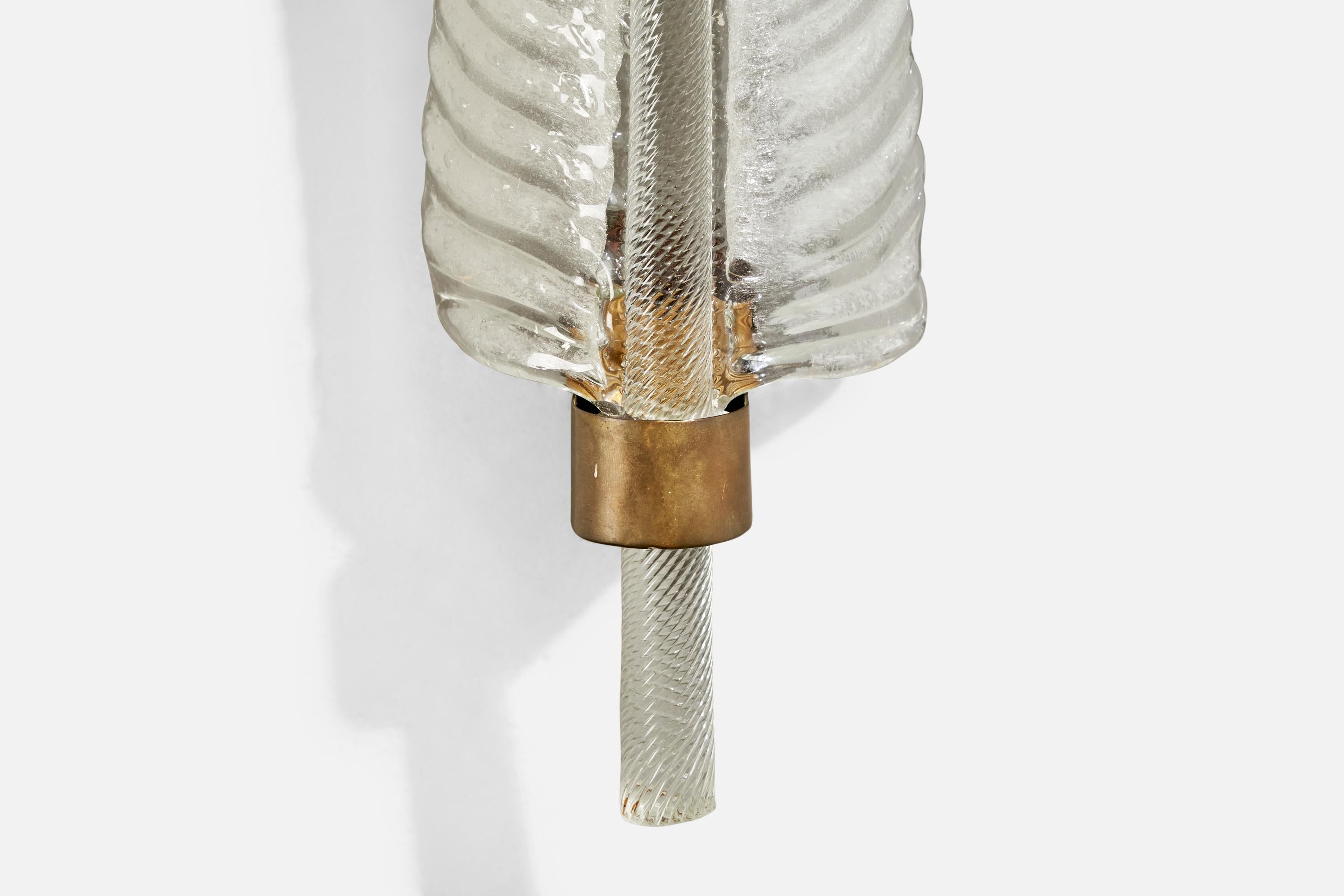 Italian Designer, Wall Lights, Brass, Glass, Italy, 1940s For Sale 5