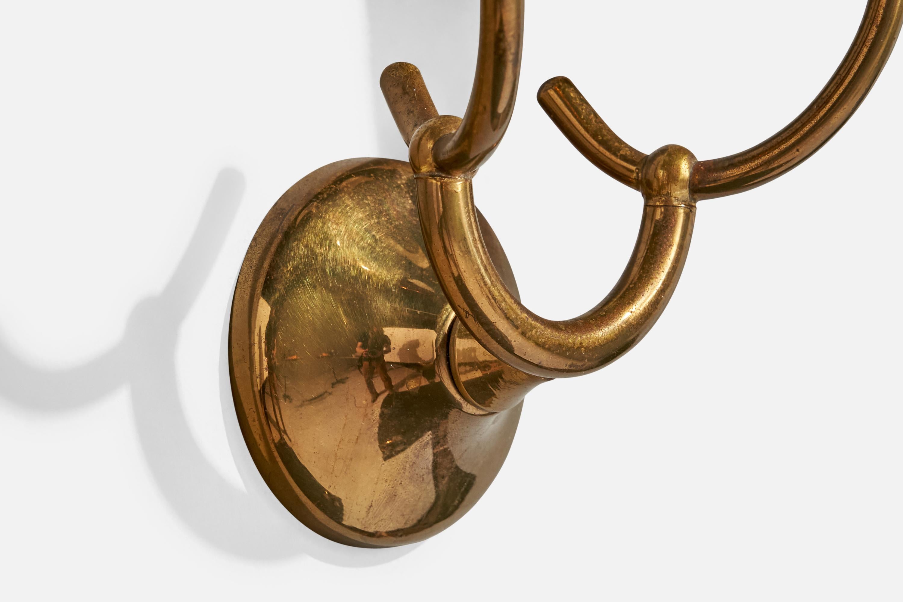 Italian Designer, Wall Lights, Brass, Glass, Italy, 1940s For Sale 5