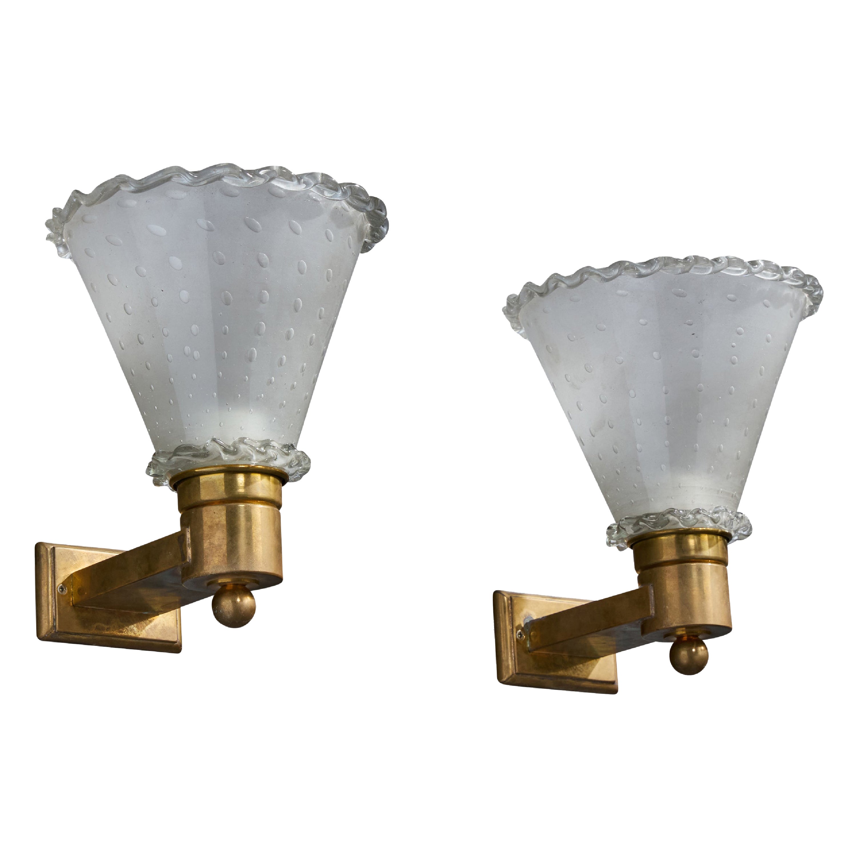 Diseñador italiano, Apliques, Latón, Vidrio, Italia, Década de 1940