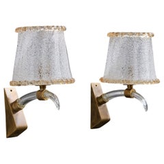 Designer italien, Wall Lights, laiton, verre, Italie, années 1940