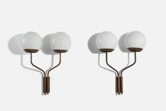 Italian Designer, Wall Lights, Brass, Glass, Italy, 1950s