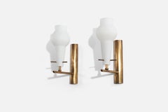 Designer italien, Wall Lights, laiton, verre, Italie, années 1950