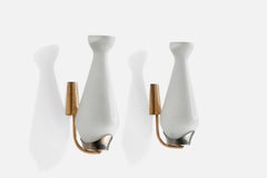 Italian Designer, Wall Lights, Brass, Glass, Italy, 1950s
