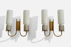 Italian Designer, Wall Lights, Brass, Glass, Italy, 1950s
