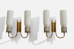 Italian Designer, Wall Lights, Brass, Glass, Italy, 1950s