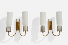 Italian Designer, Wall Lights, Brass, Glass, Italy, 1950s