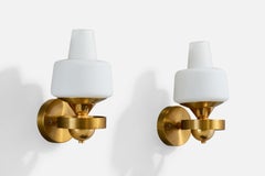 Designer italiano, Luci da parete, Ottone, Vetro, Italia, anni '50