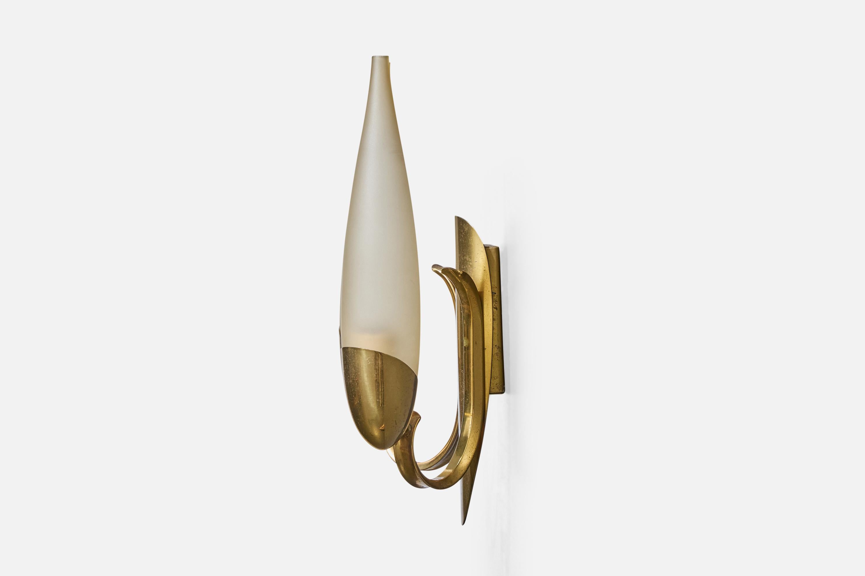 Diseñador italiano, Apliques, Latón, Vidrio, Italia, Años 50 mediados del siglo XX en venta