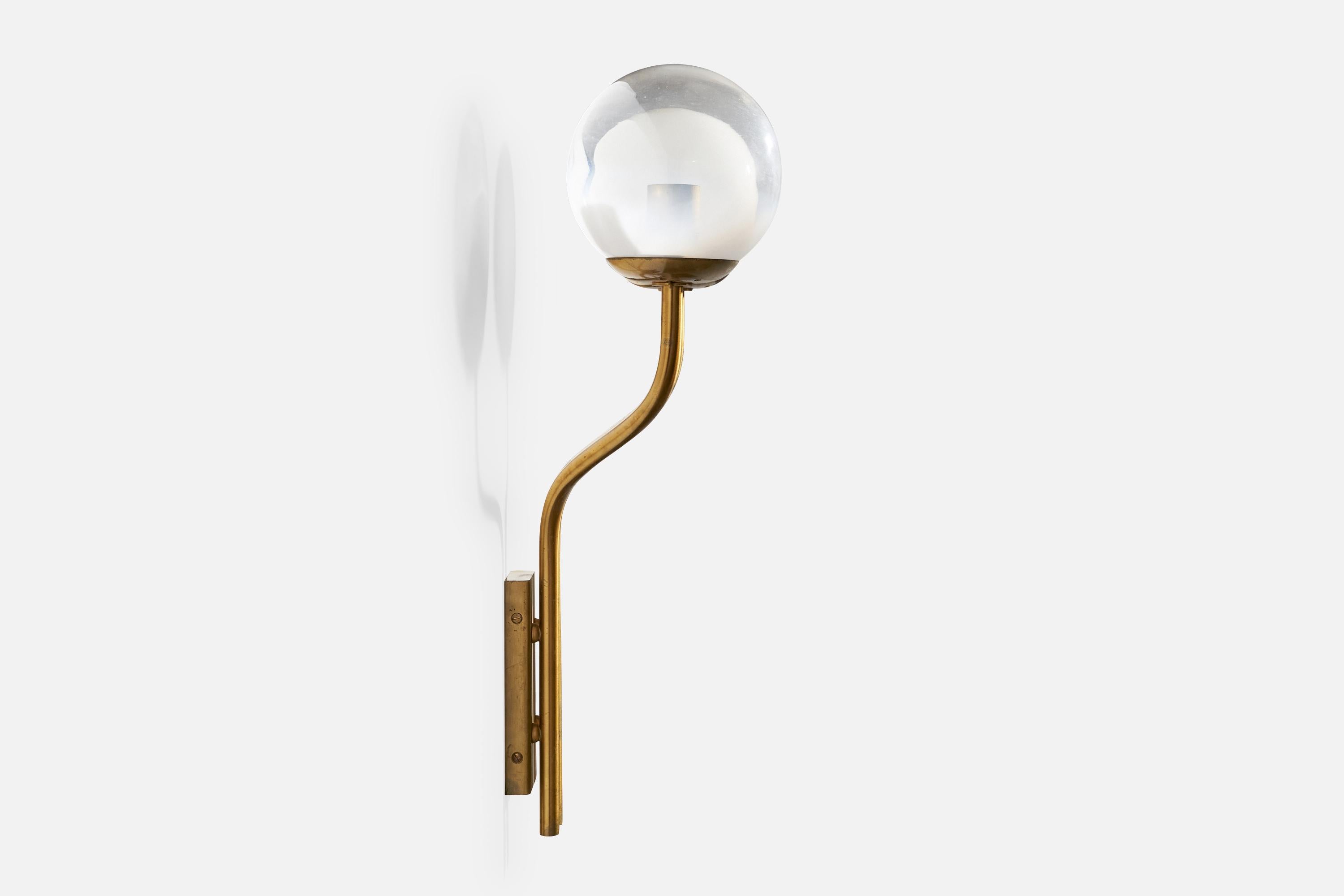 Designer italien, Wall Lights, laiton, verre, Italie, années 1950 en vente 1