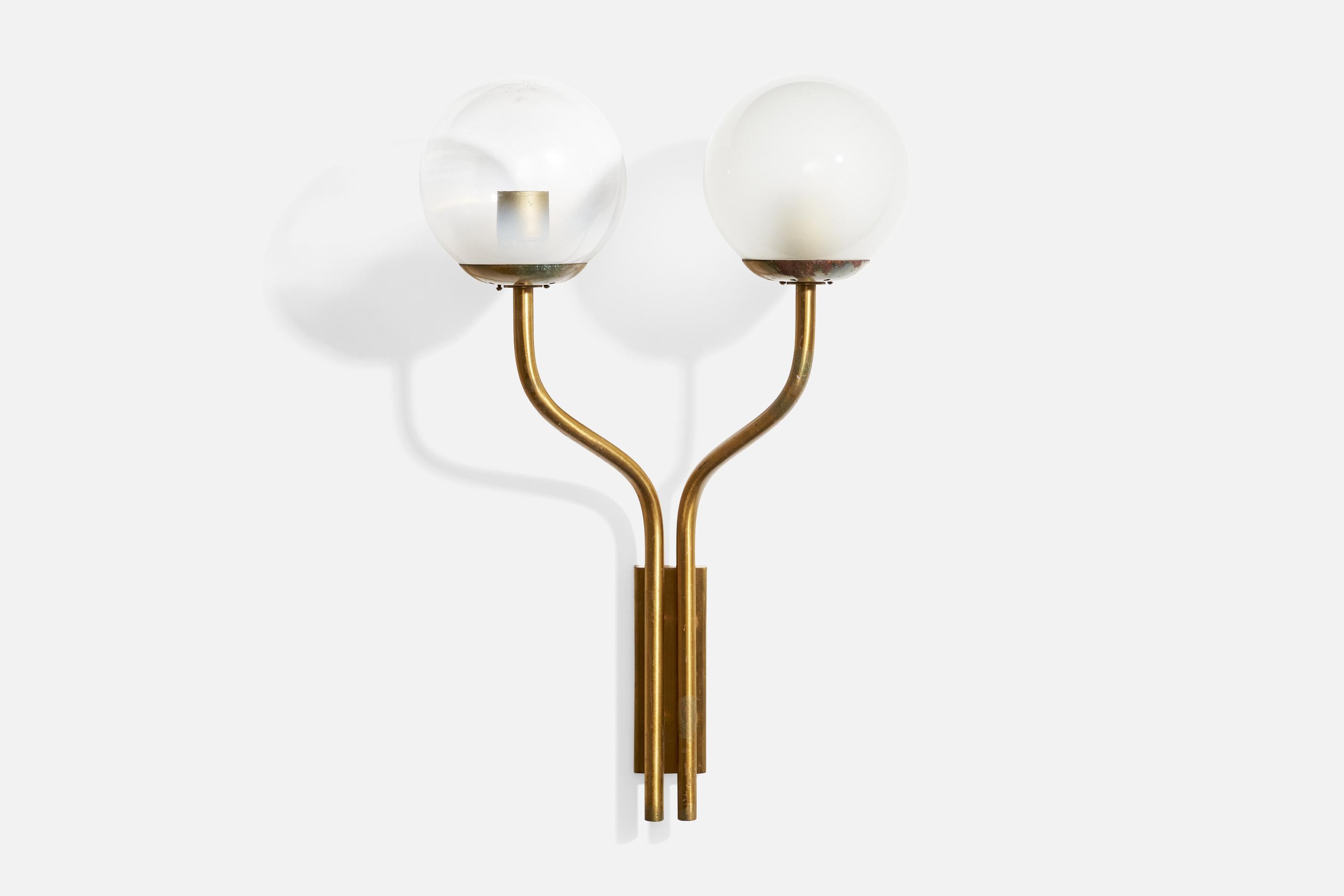 Designer italien, Wall Lights, laiton, verre, Italie, années 1950 en vente 2