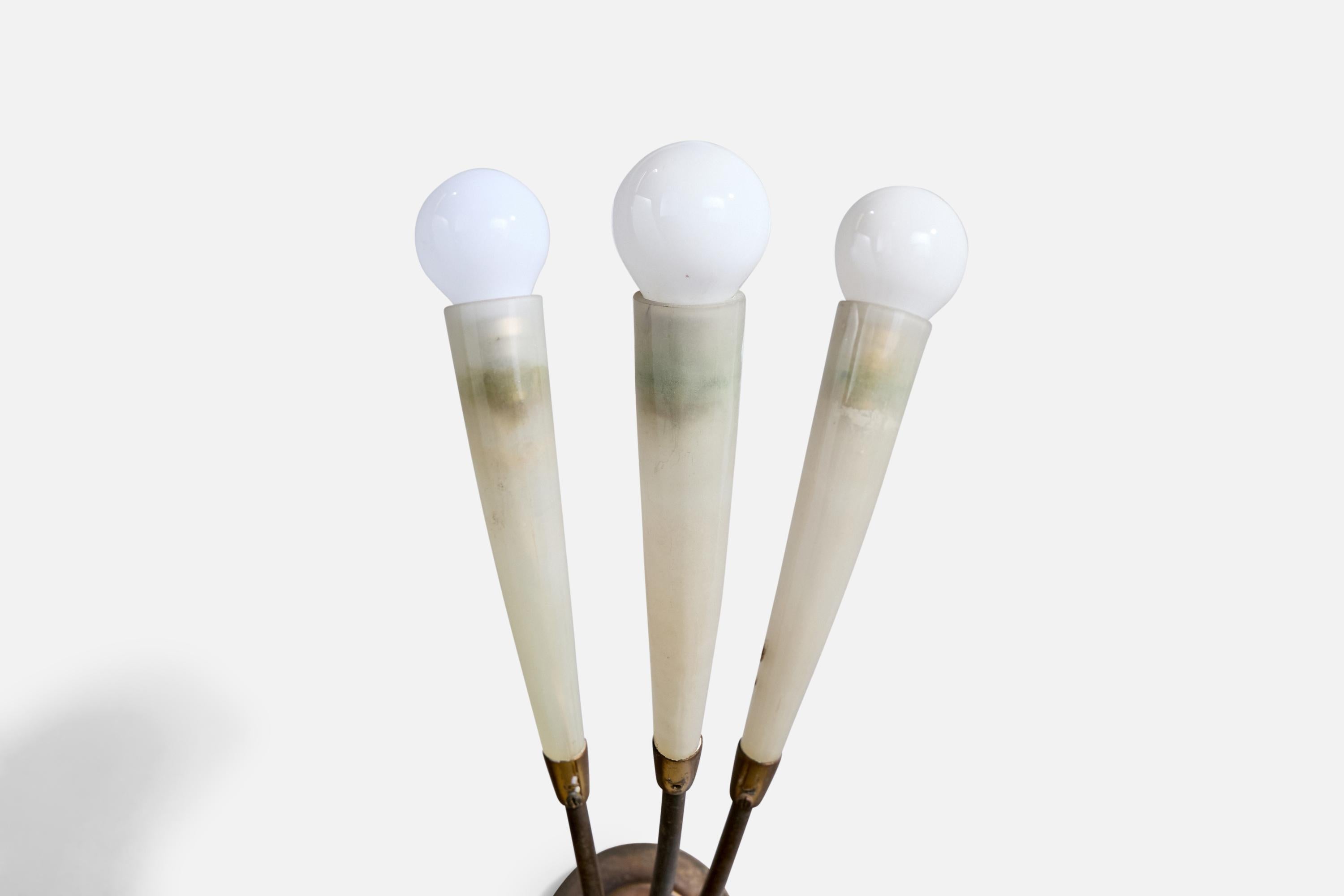 Italian Designer, Wall Lights, Brass, Glass, Italy, 1950s For Sale 3