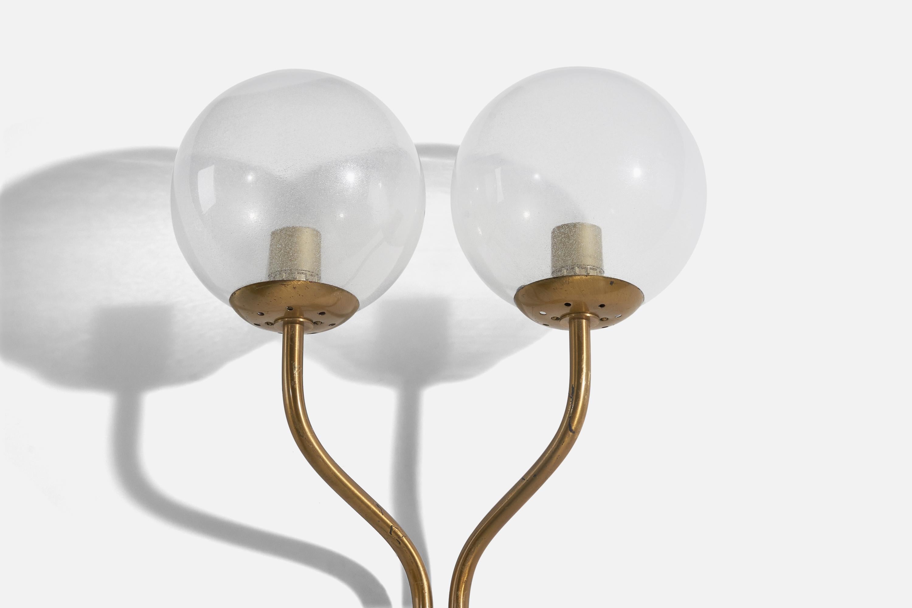 Italian Designer, Wall Lights, Brass, Glass, Italy, 1950s For Sale 4