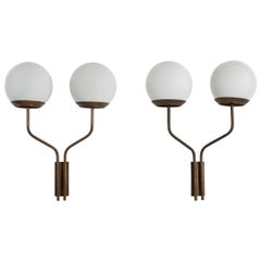 Italian Designer, Wall Lights, Brass, Glass, Italy, 1950s