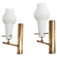 Italian Designer, Wall Lights, Brass, Glass, Italy, 1950s