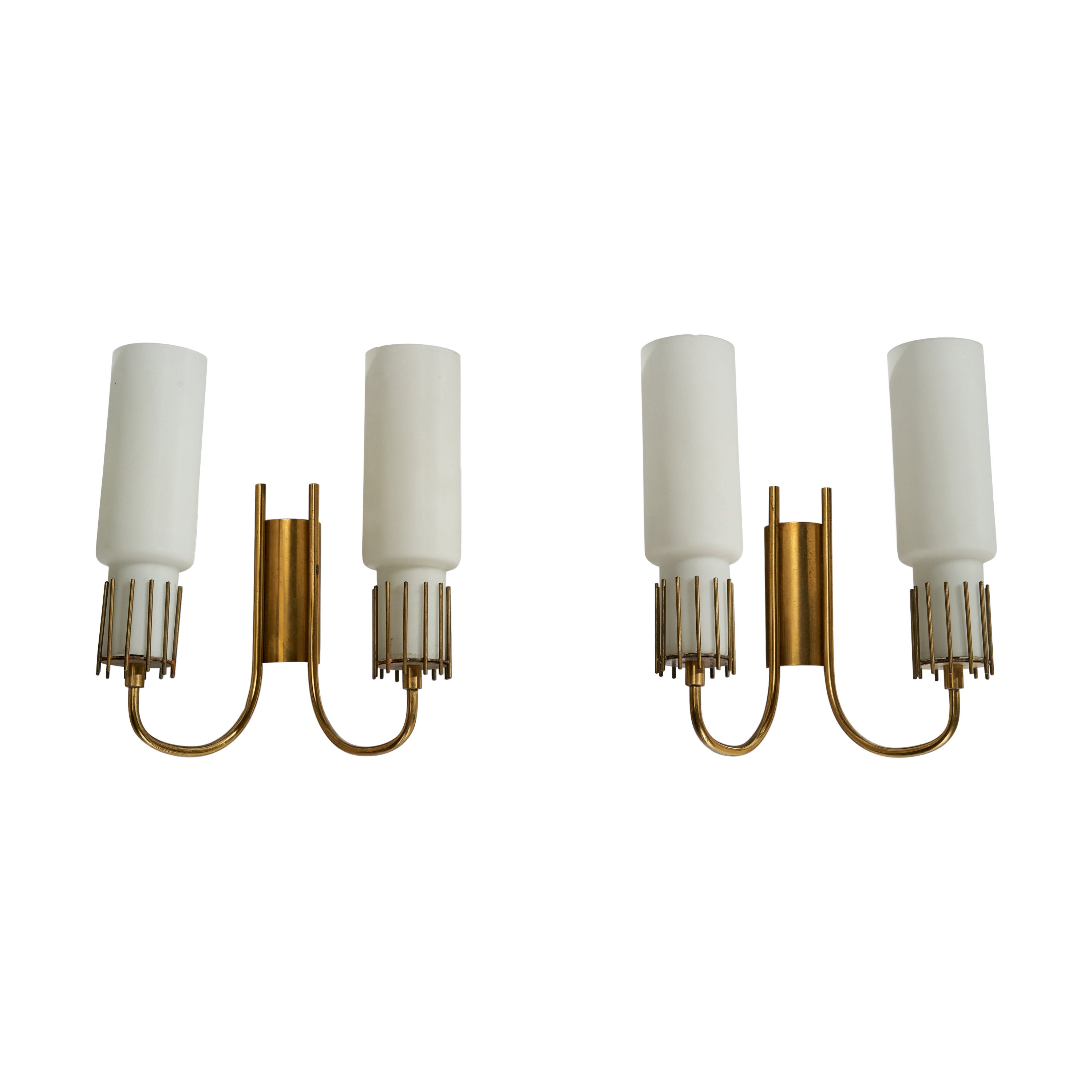 Designer italien, Wall Lights, laiton, verre, Italie, années 1950