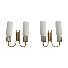 Designer italien, Wall Lights, laiton, verre, Italie, années 1950