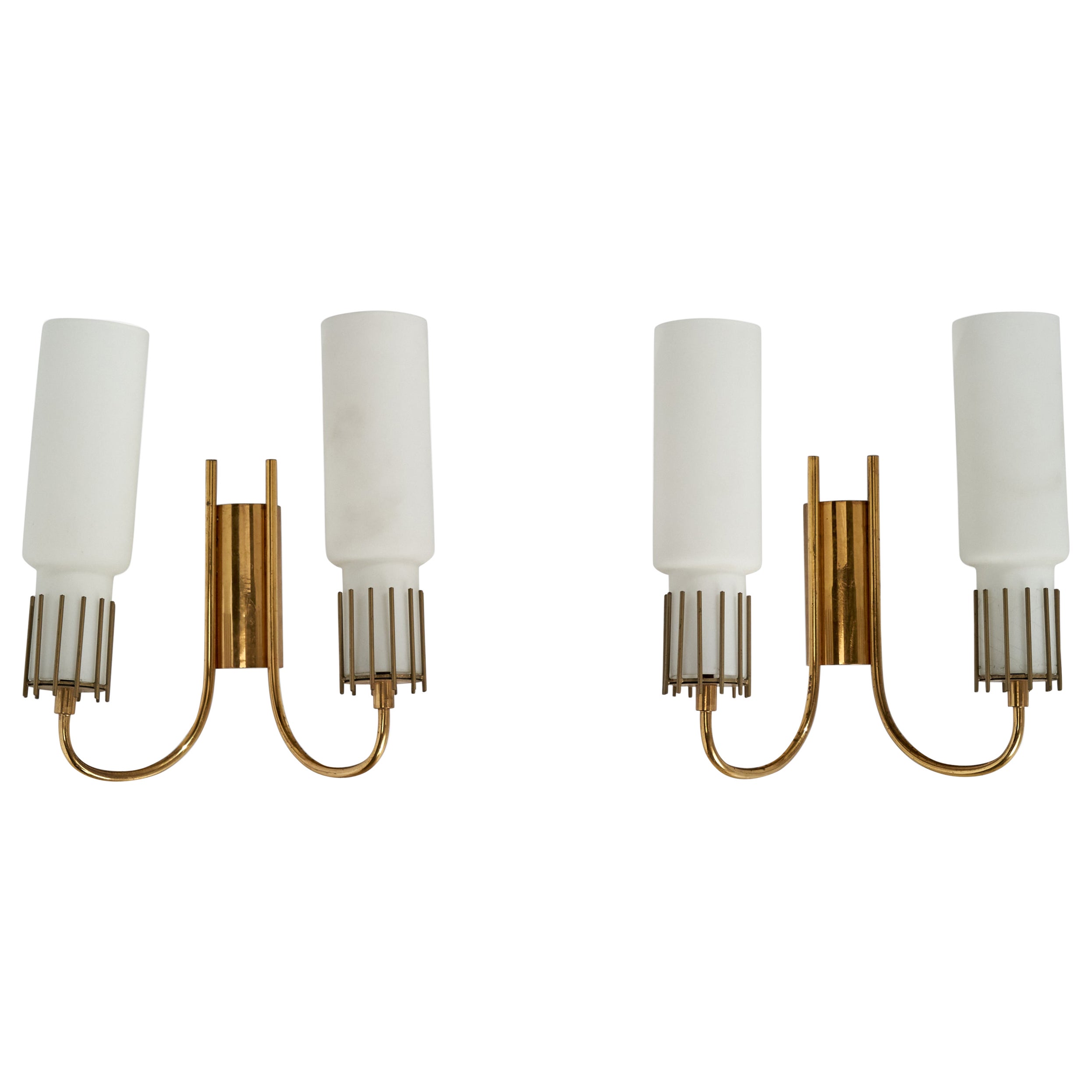 Designer italien, Wall Lights, laiton, verre, Italie, années 1950