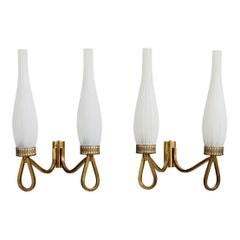 Designer italien, Wall Lights, laiton, verre, Italie, années 1950