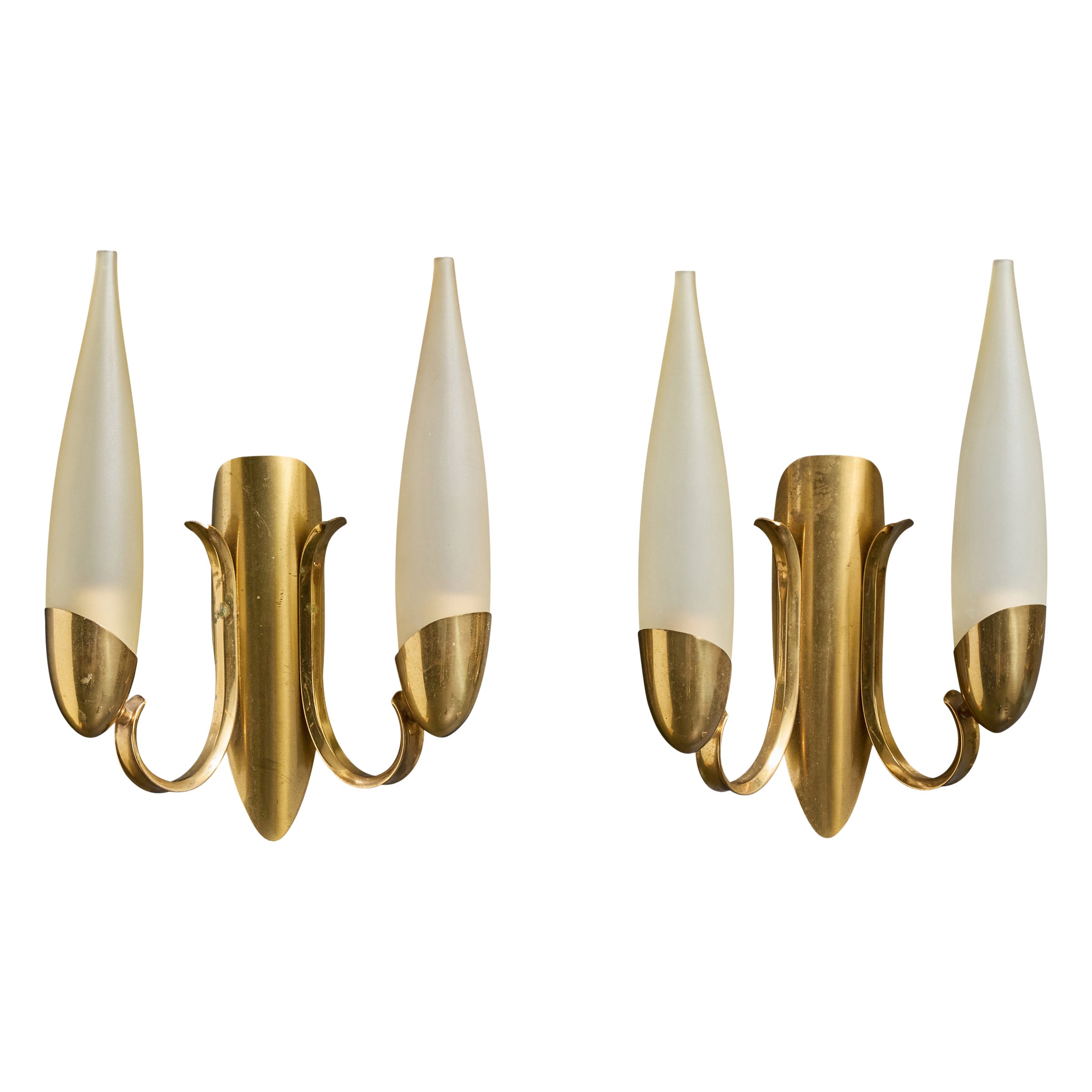 Diseñador italiano, Apliques, Latón, Vidrio, Italia, Años 50