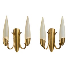 Diseñador italiano, Apliques, Latón, Vidrio, Italia, Años 50