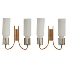 Vintage Italian Designer, Wall Lights, Brass, Glass, Italy, 1950s