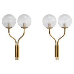 Italian Designer, Wall Lights, Brass, Glass, Italy, 1950s