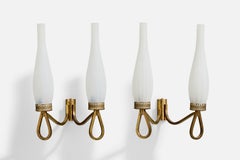 Designer italien, Wall Lights, laiton, verre, Italie, années 1950