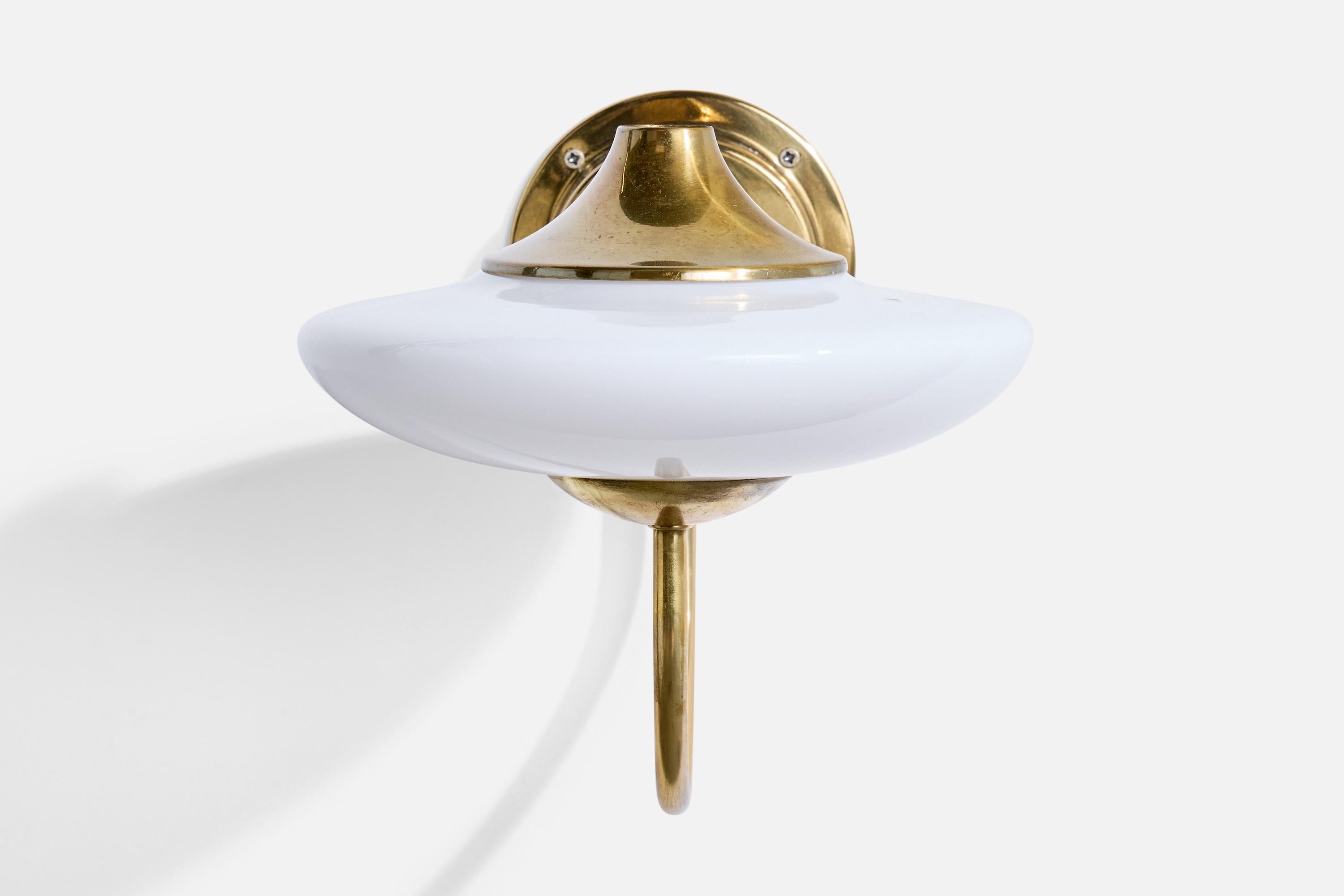 Mid-20th Century Italian Designer, Wall Lights, Brass, Glass, Italy, 1960s