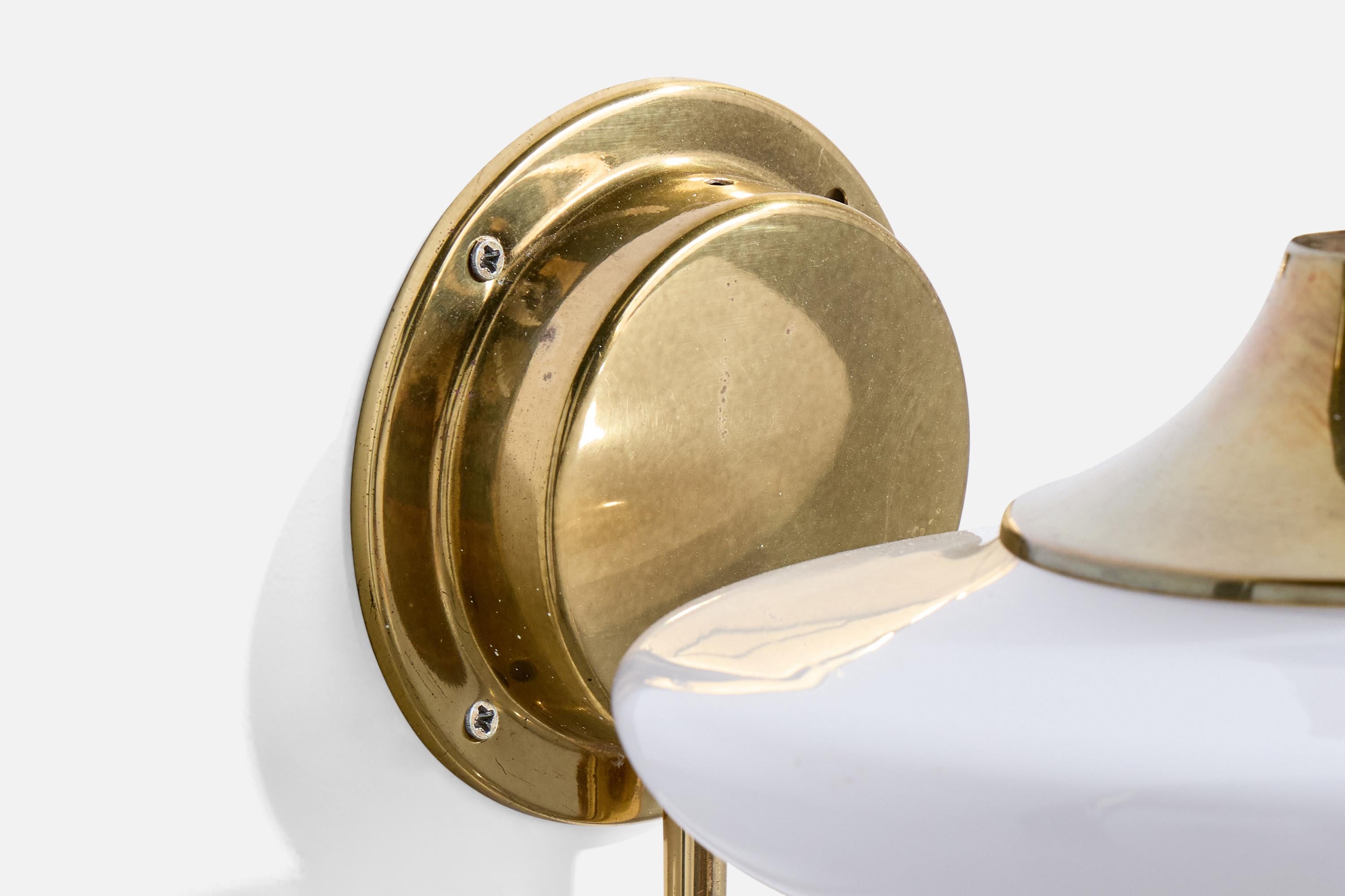 Italian Designer, Wall Lights, Brass, Glass, Italy, 1960s 2