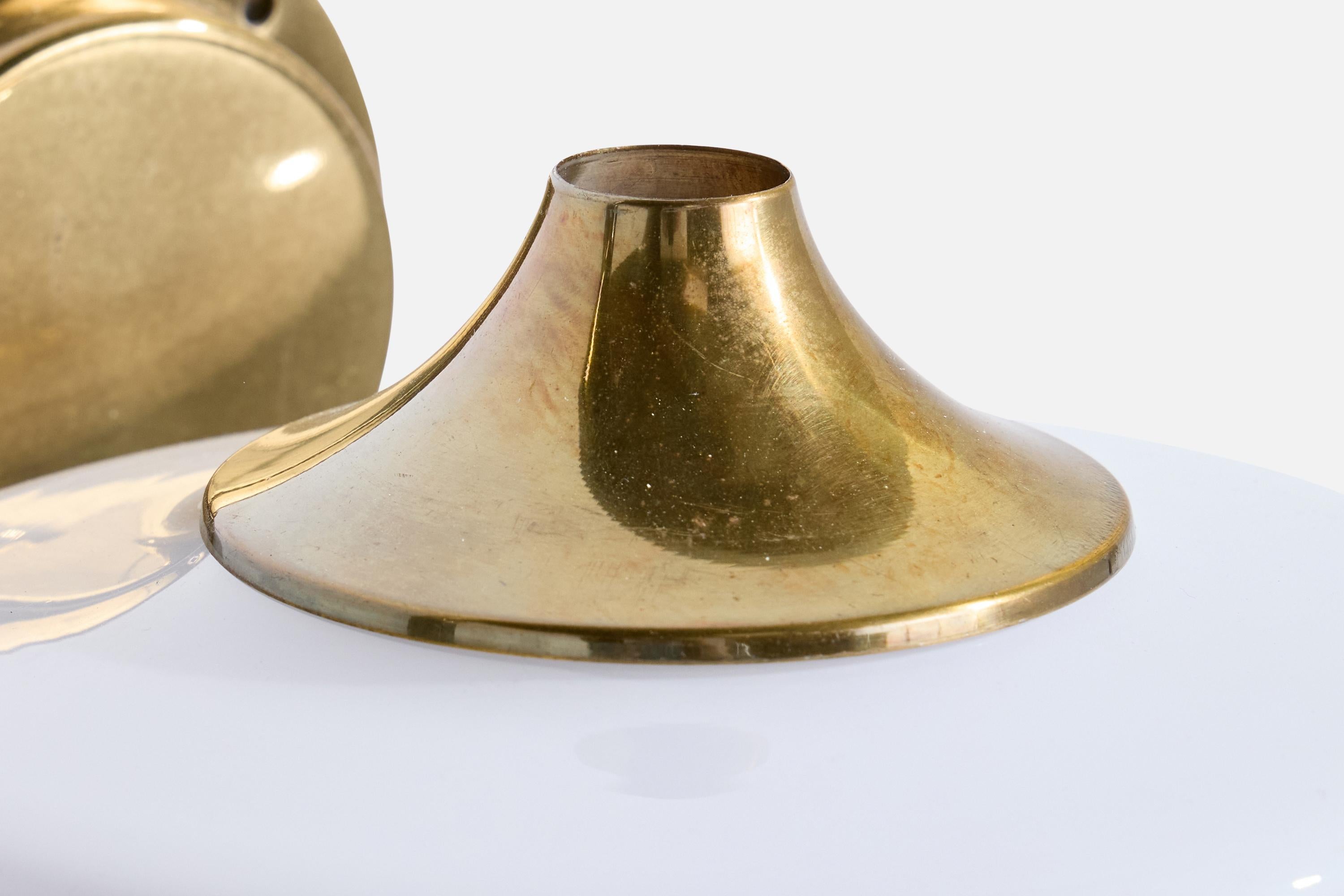 Italian Designer, Wall Lights, Brass, Glass, Italy, 1960s 4