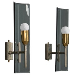 Italian Designer, Wall Lights, Brass, Glass, Italy, 1960s