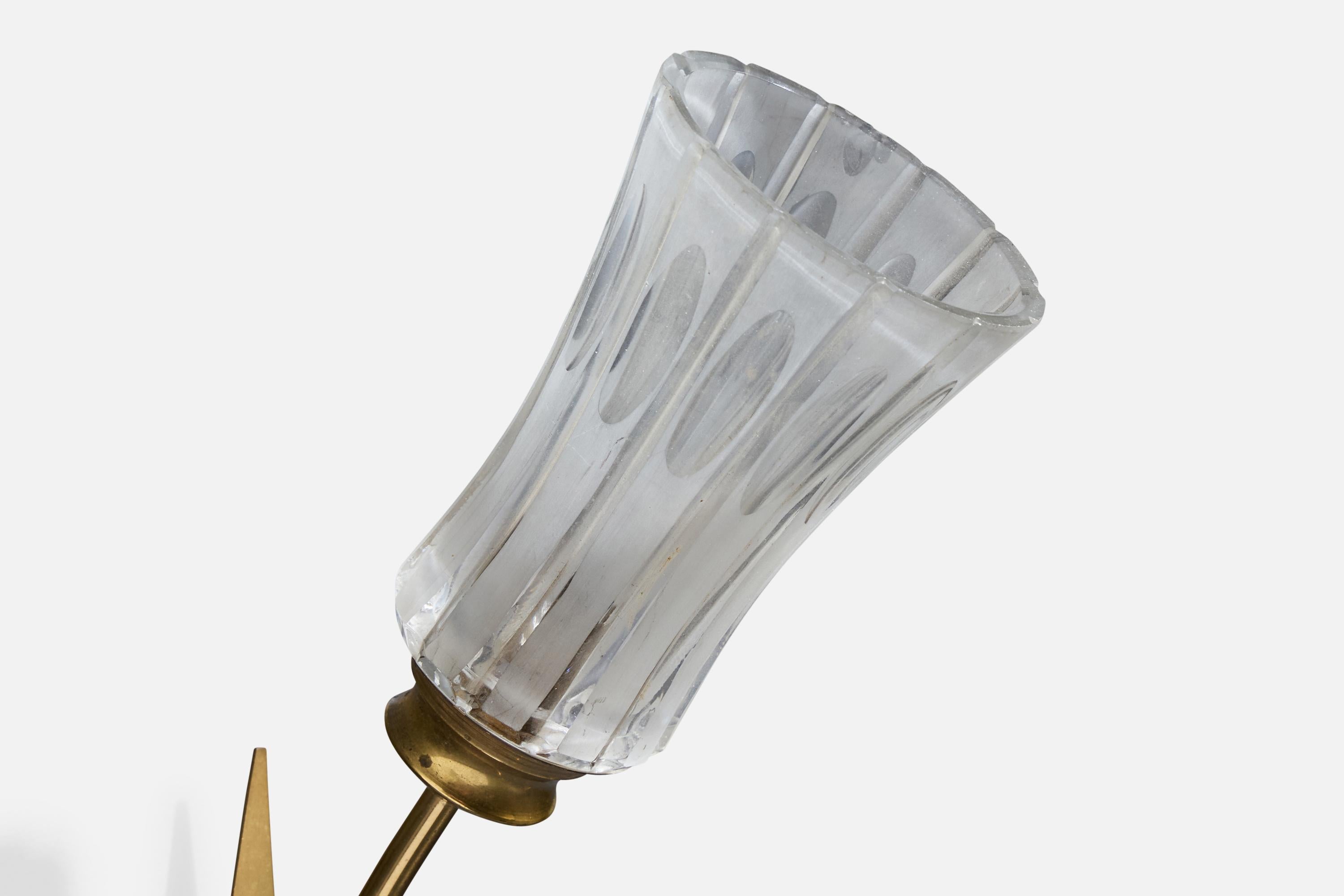 Designer italiano, Luci da parete, Ottone, Vetro, Metallo, Italia, anni '50 in vendita 4