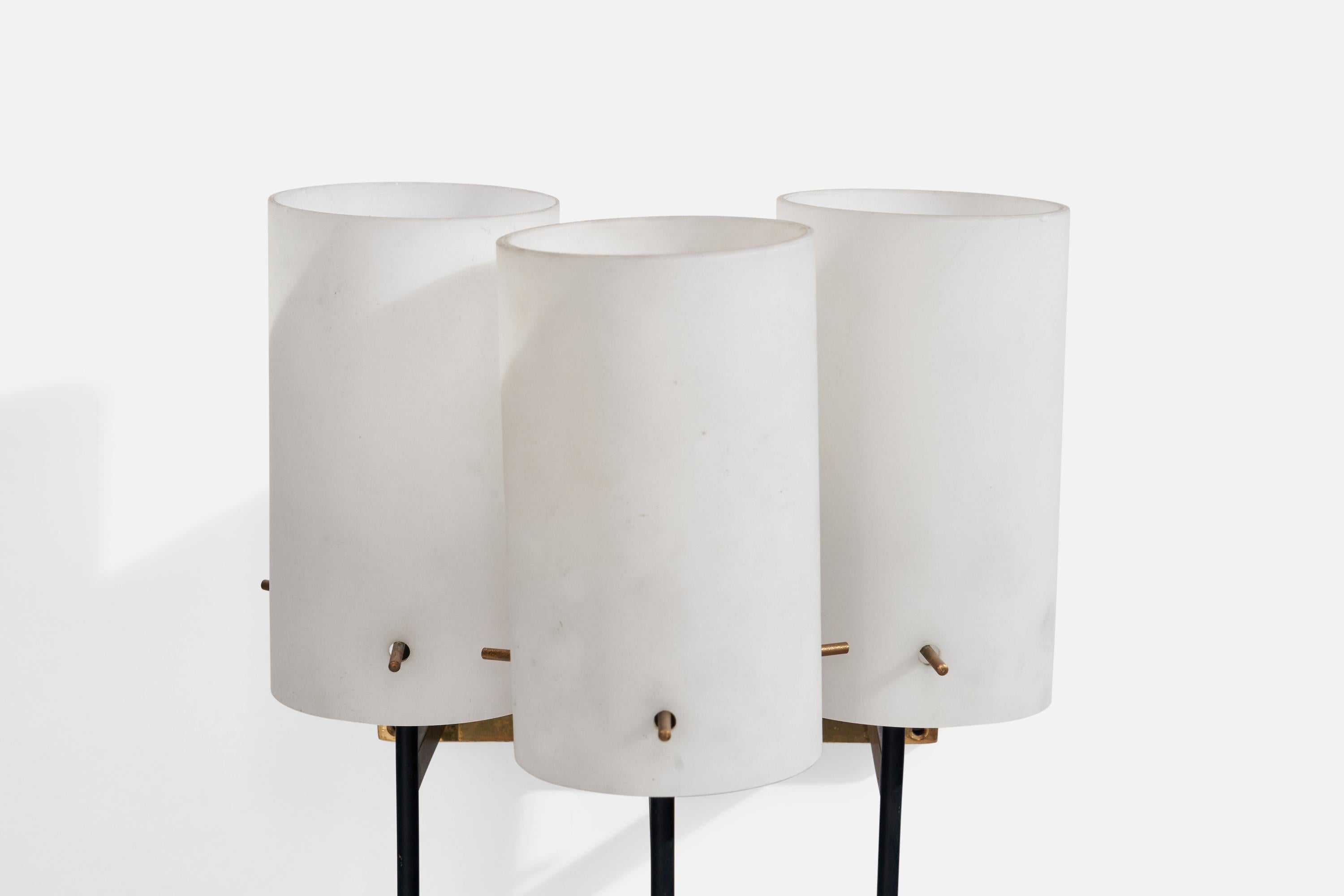 Mid-20th Century Italian Designer, Wall Lights, Brass, Glass, Metal, Italy, 1950s For Sale