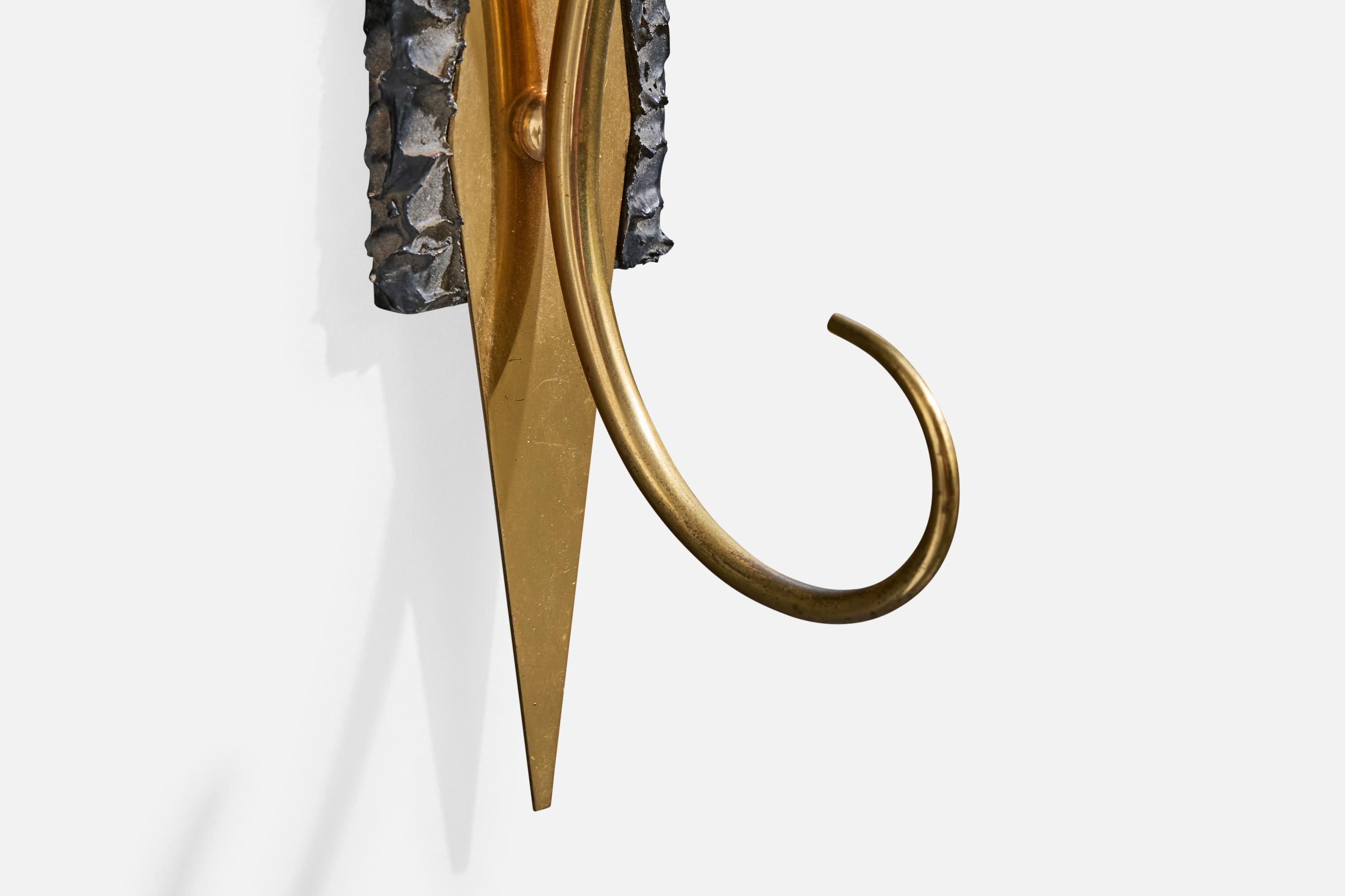 Designer italiano, Luci da parete, Ottone, Vetro, Metallo, Italia, anni '50 in vendita 3