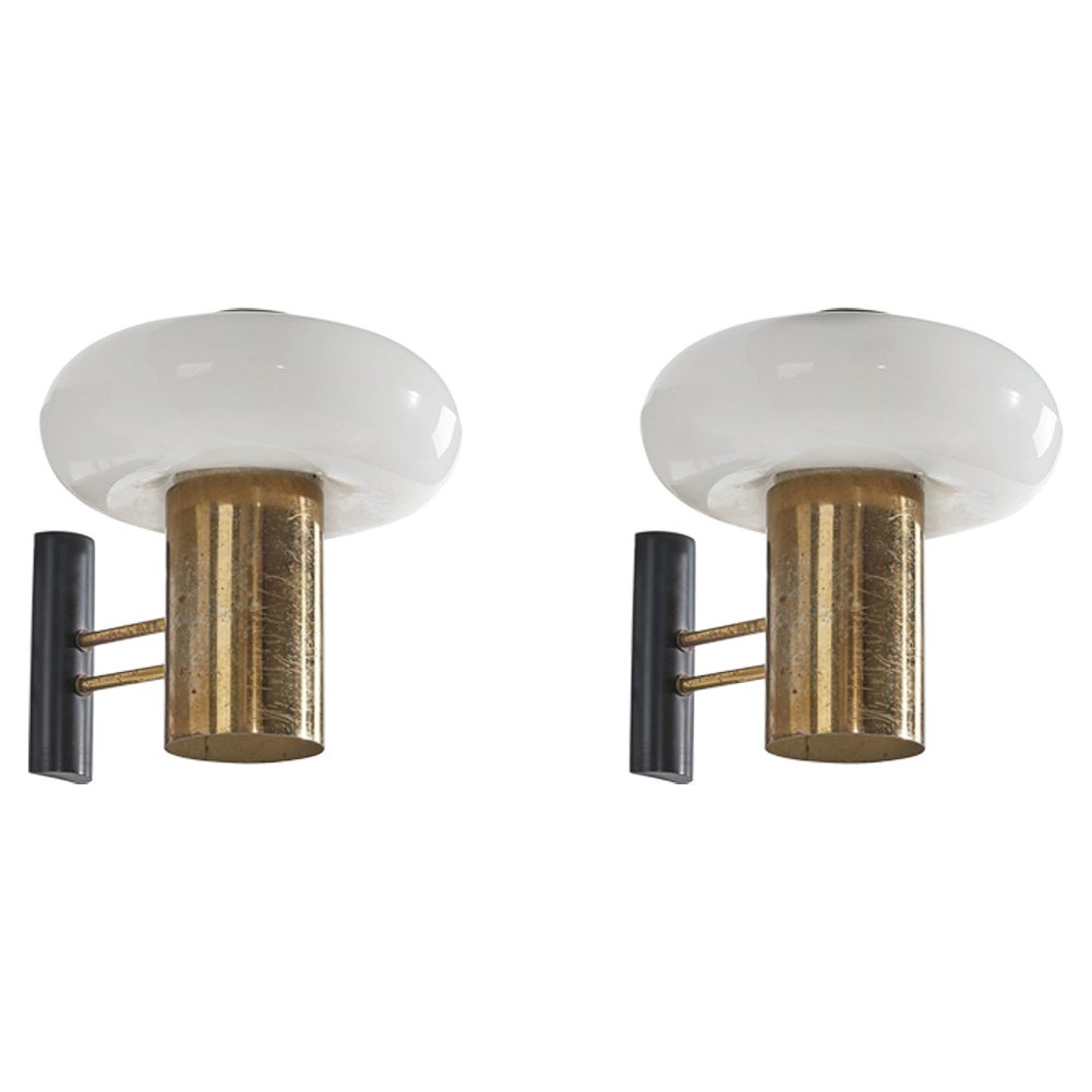 Italian Designer, Wall Lights, Brass, Metal, Ceramic, Italy, 1950s For