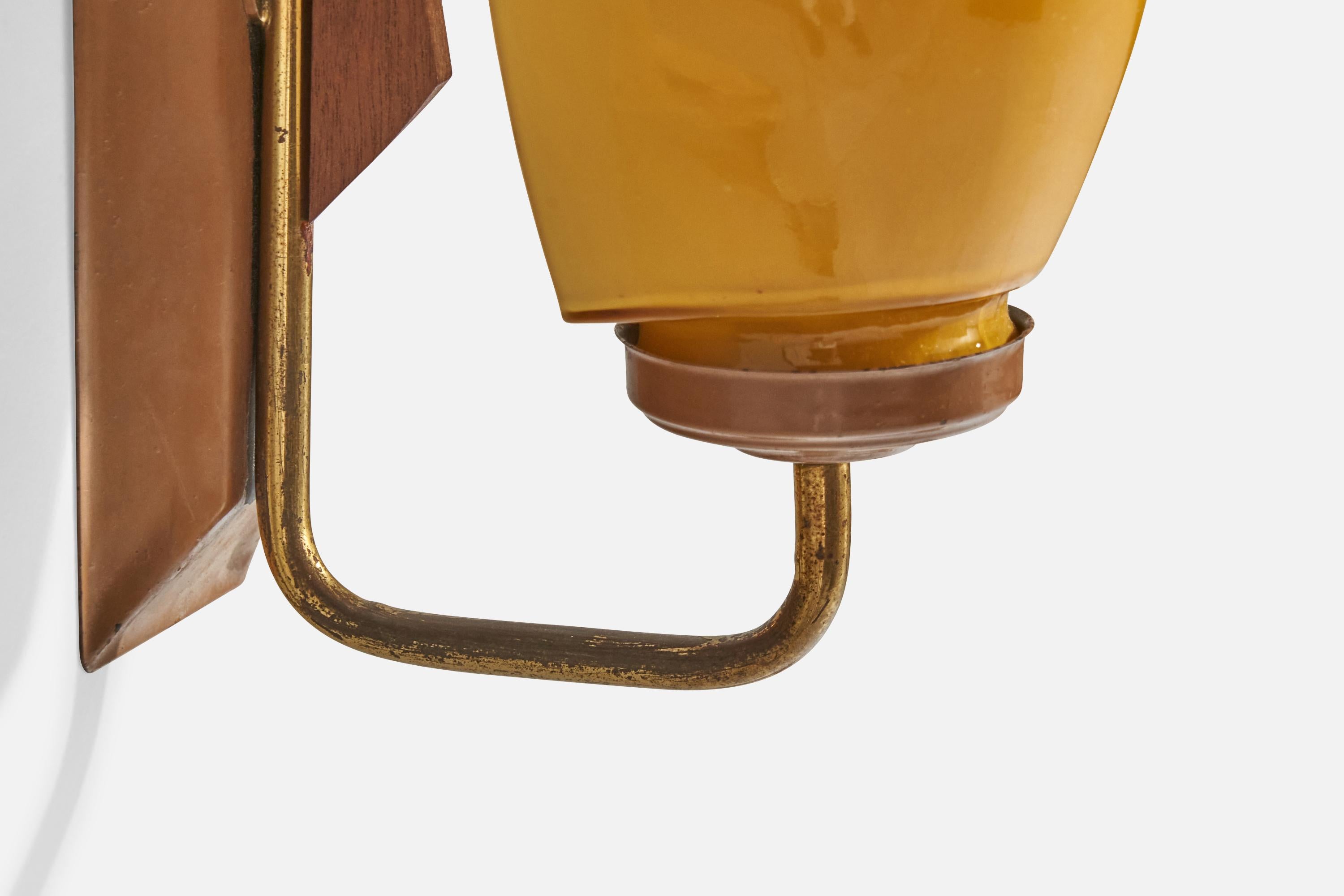 Italian Designer, Wall Lights, Brass, Glass, Metal, Teak, Italy, 1950s For Sale 2