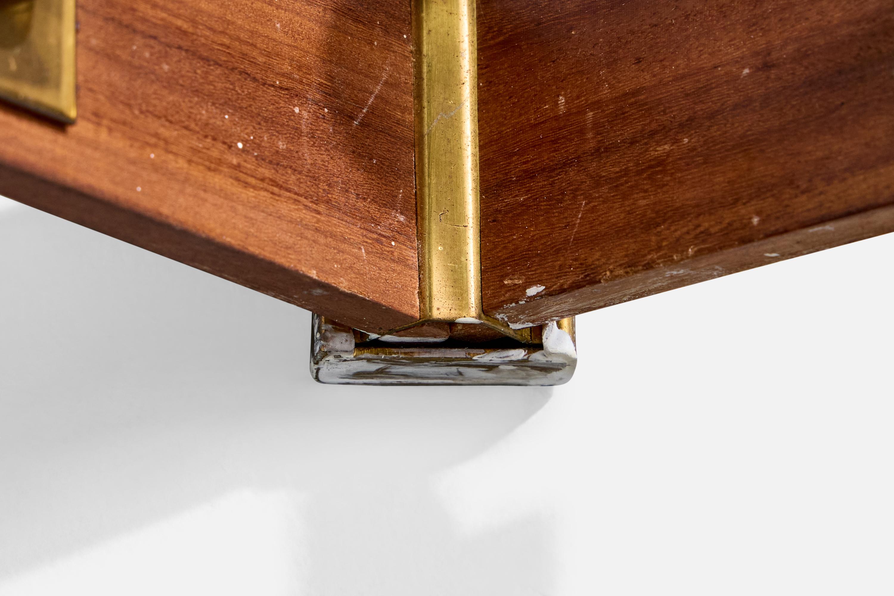 Italian Designer, Wall Lights, Brass, Glass, Teak, Italy, 1950s For Sale 5