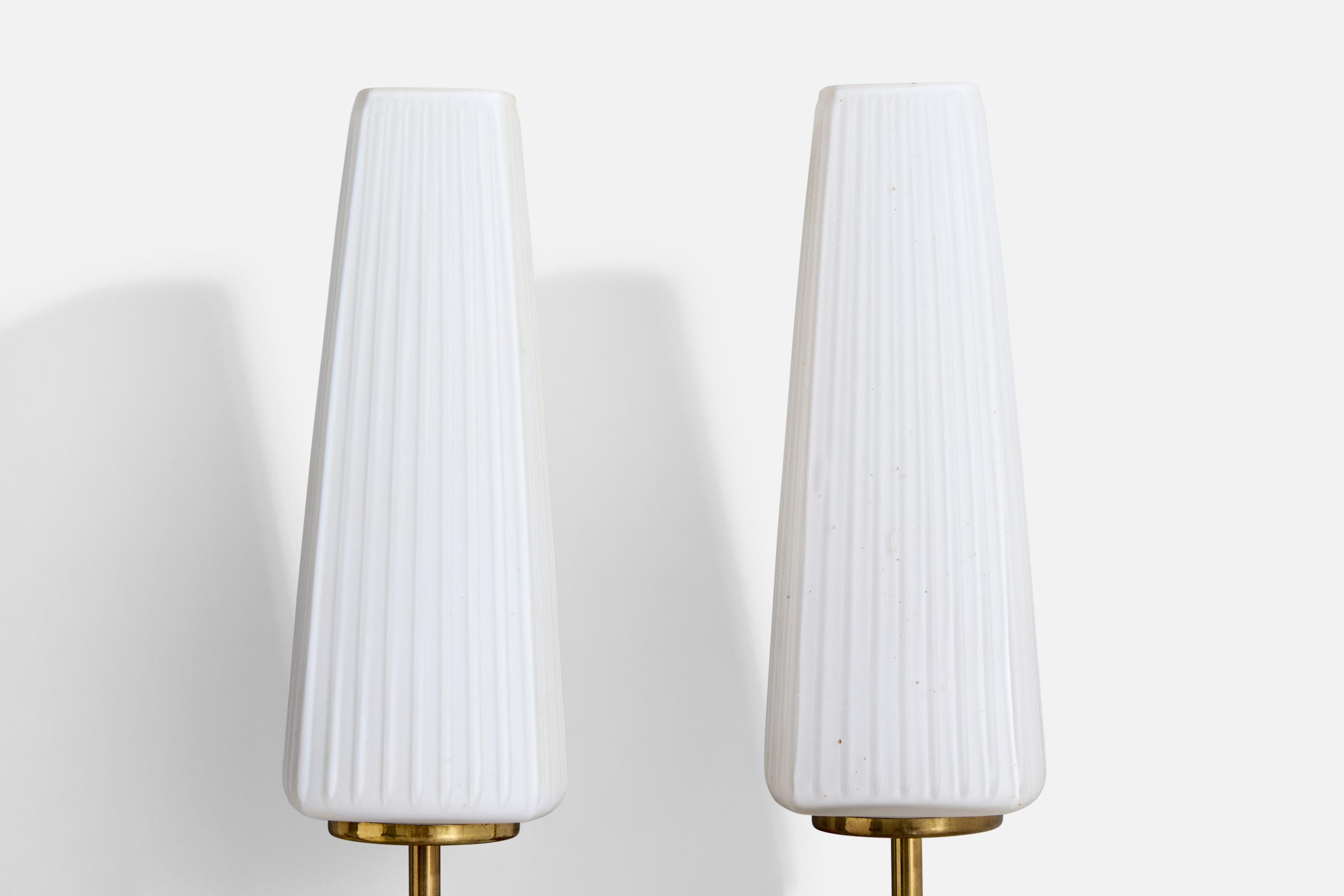 Italian Designer, Wall Lights, Brass, Glass, Teak, Italy, 1950s For Sale 3