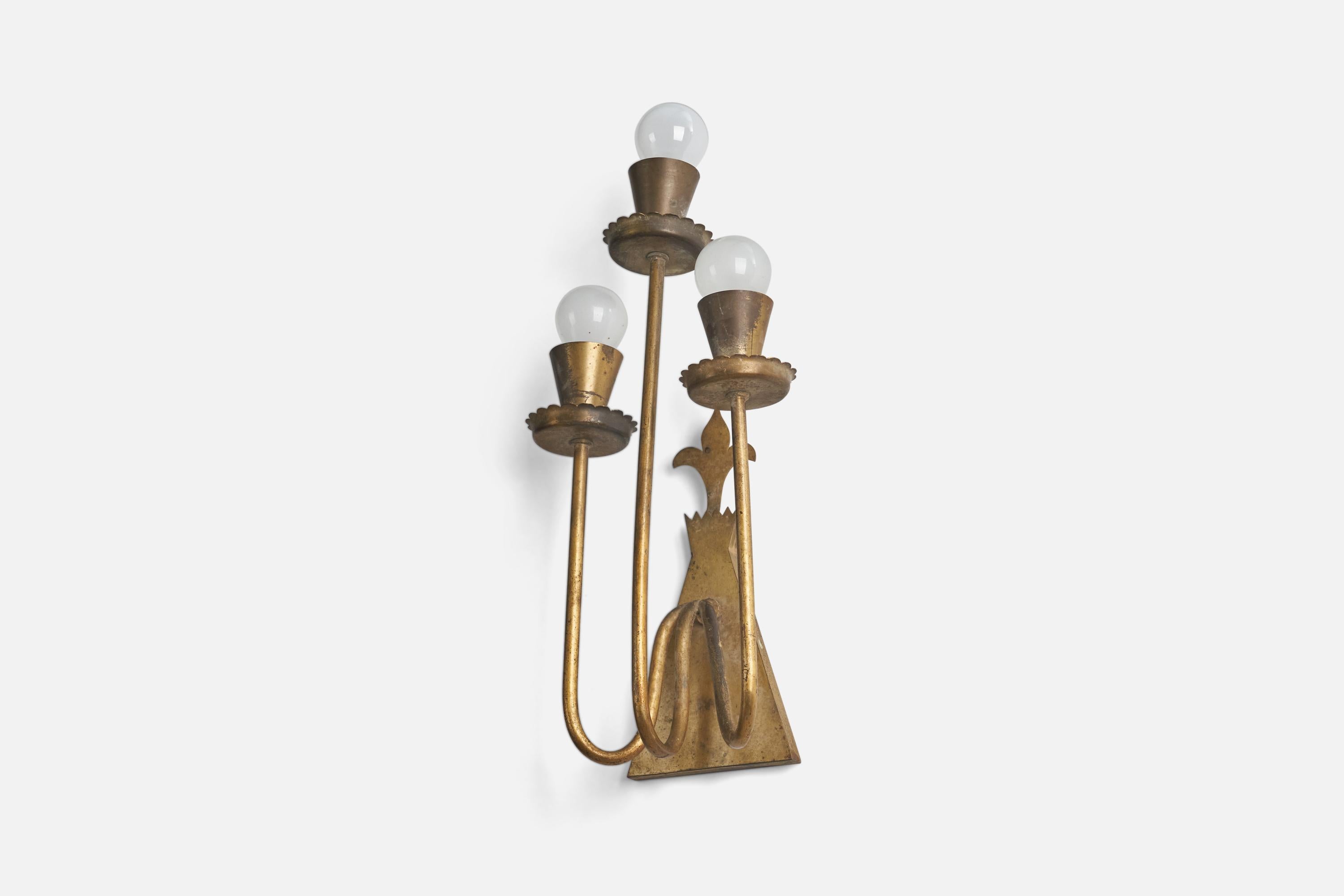 Italian Designer, Wall Lights, Brass, Italy, 1930s In Good Condition In High Point, NC