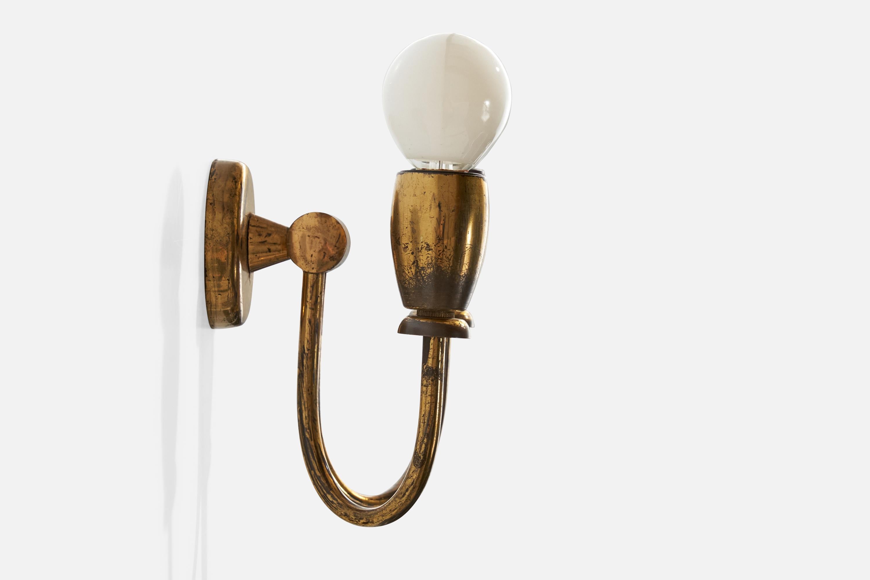 Mid-20th Century Italian Designer, Wall Lights, Brass, Italy, 1930s