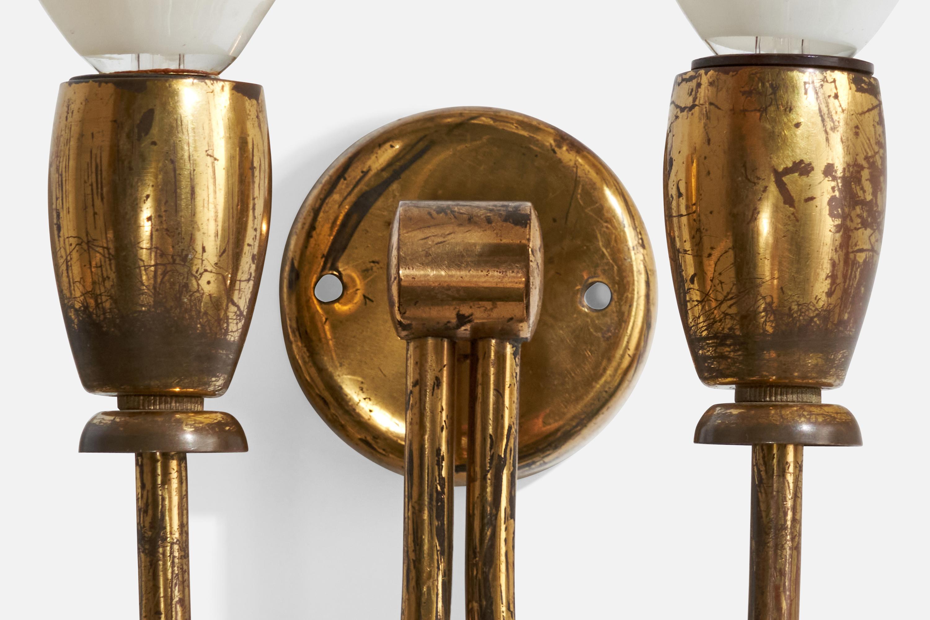 Italian Designer, Wall Lights, Brass, Italy, 1930s 1