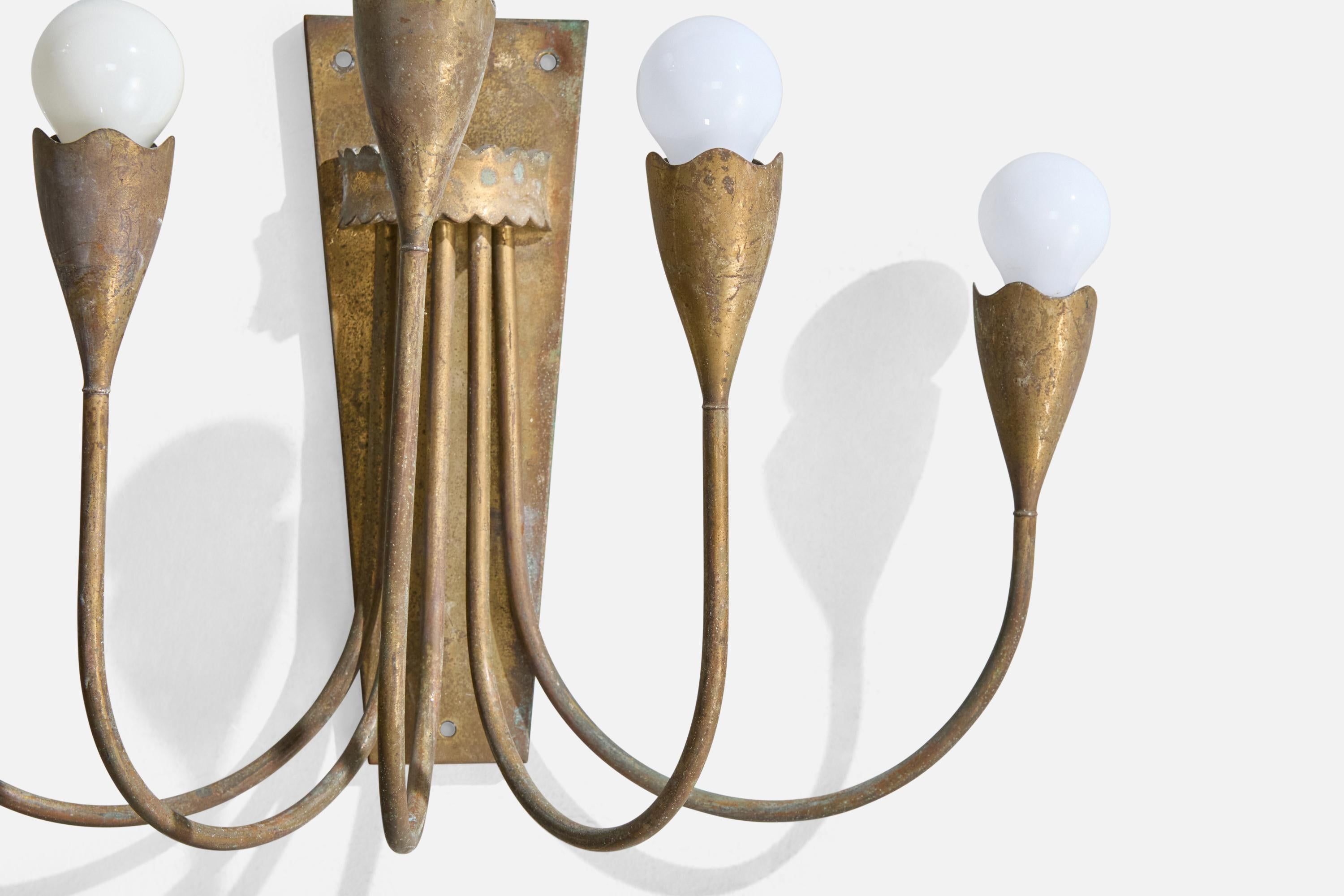 Designer italiano, Luci da parete, Ottone, Italia, anni '1940 in vendita 1